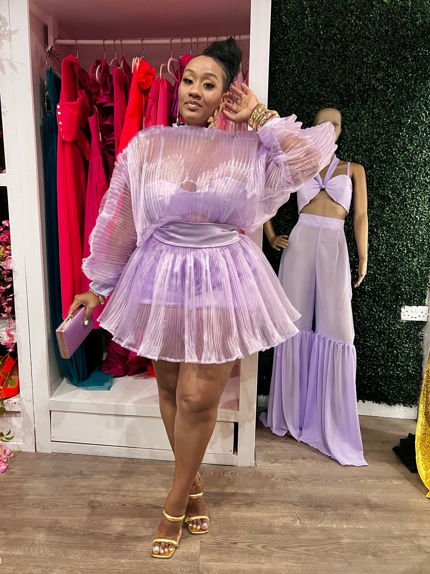 Accordion Pleat Bubble Dress